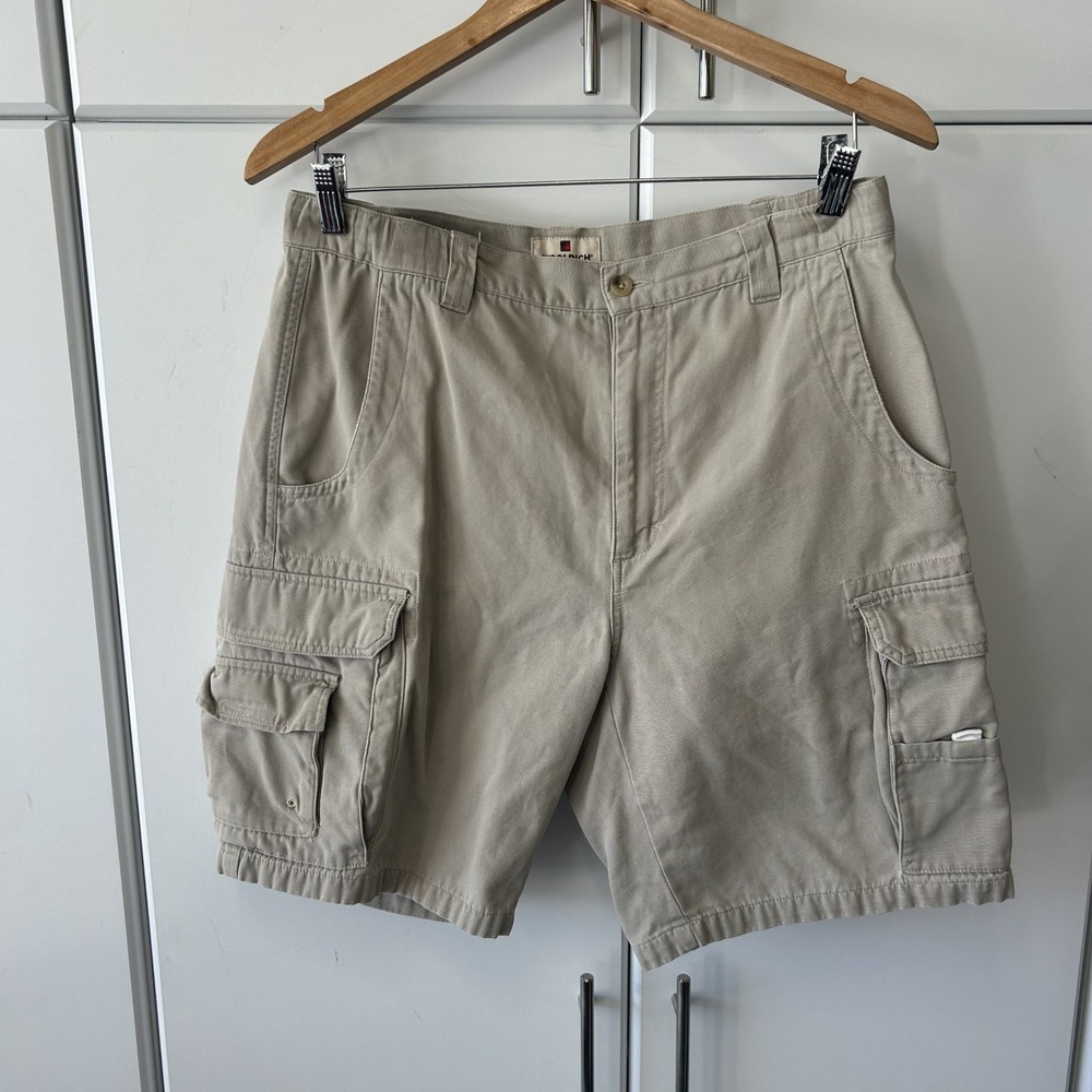 Woolrich Mens Khaki Cotton Canvas Cargo Shorts Size 32 Style 3075 Tan Utility